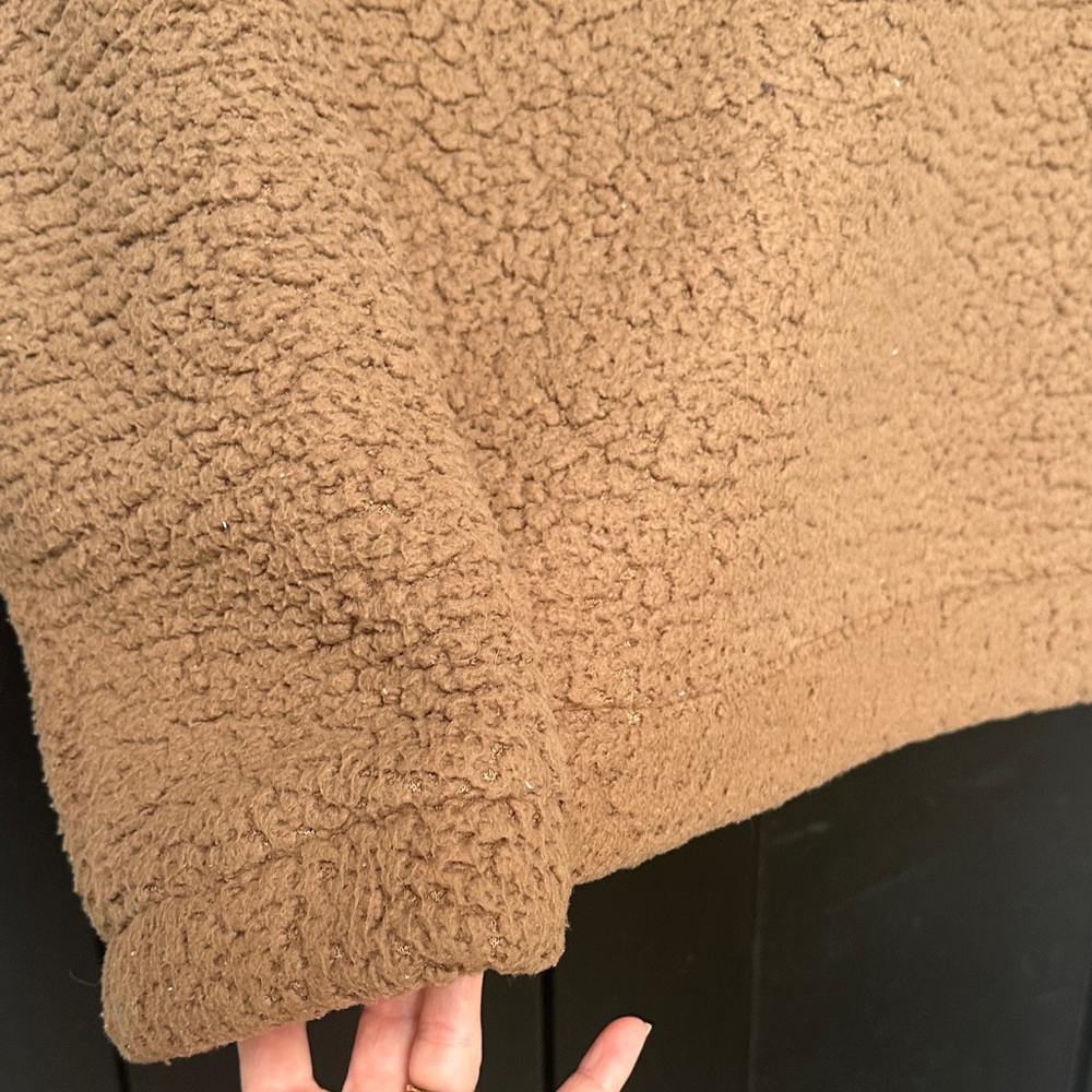 TEDDY BEAR JACKET Cozy Brown Sherpa zip pockets Layering Roomie Coat Sz M - Picture 6 of 12